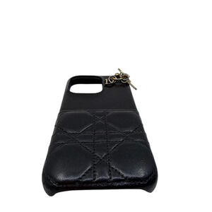 Dior Lady Dior Cannage Black Leather Phone Case